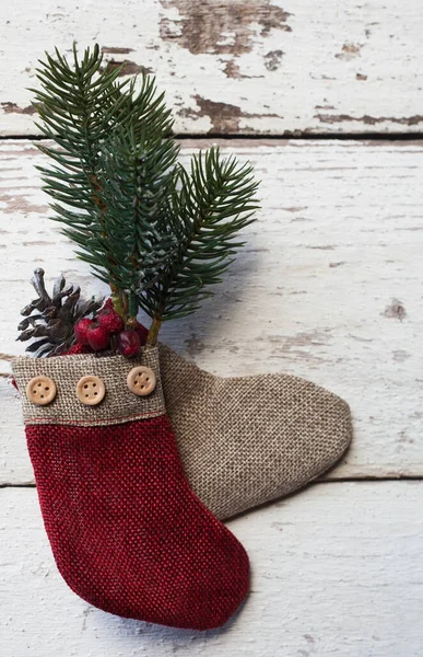 Christmas Socks White Wooden Background — Stock Photo, Image