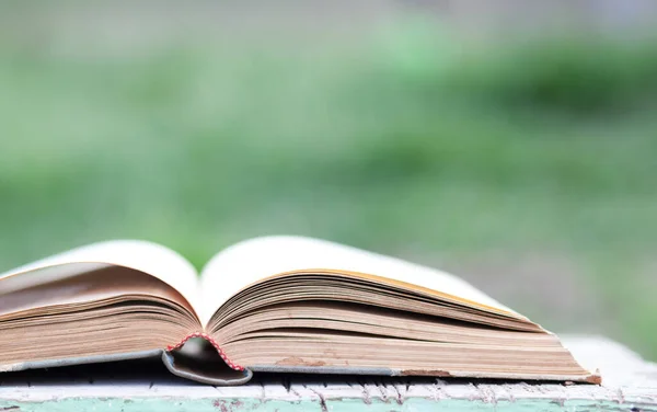 Closeup Book Green Blurred Background — Stock Photo, Image