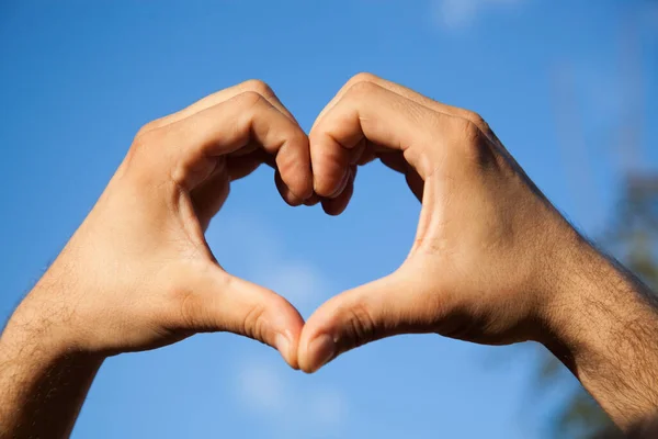 Close View Man Showing Heart Hands Sky — Stock Photo, Image