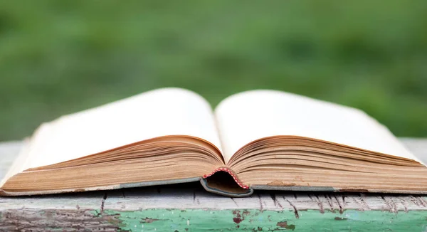 Closeup Book Green Blurred Background — Stock Photo, Image