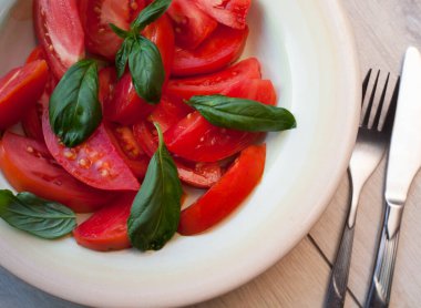 Taze domates salatası fesleğen ile