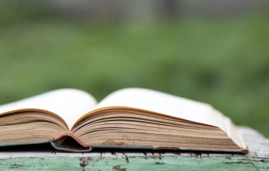 Yeşil bulanık arkaplanı olan kapatma kitabı 