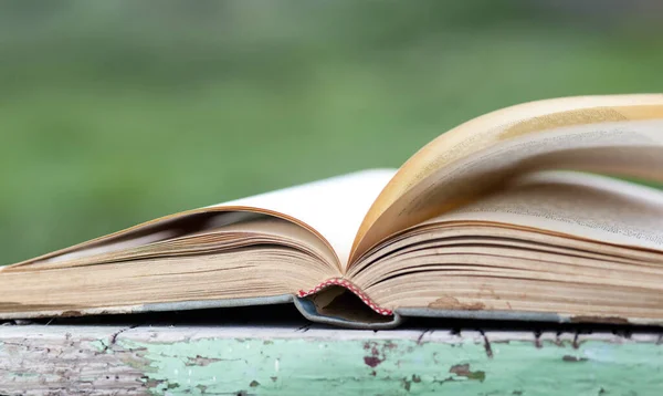 Buku Closeup Dengan Latar Belakang Kabur Hijau — Stok Foto