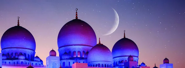 Ramadan Kareem Pozadí Sheikh Zayed Velká Mešita Půlměsícem Hvězdou Abu — Stock fotografie