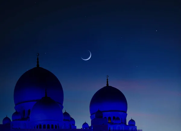 Ramadan Kareem Sfondo Grande Moschea Sheikh Zayed Con Luna Crescente — Foto Stock