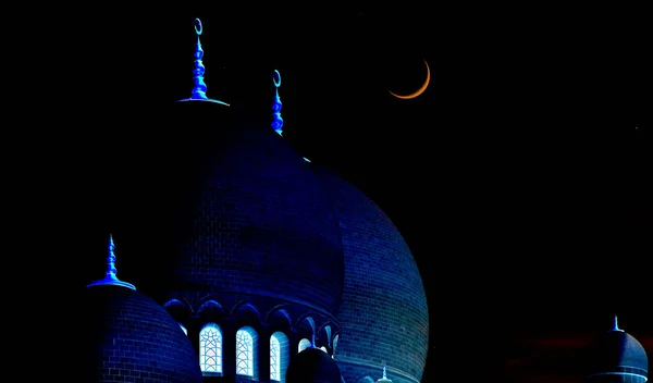 Ramadan Kareem Hintergrund Scheich Zayed Moschee Mit Halbmond Und Stern — Stockfoto