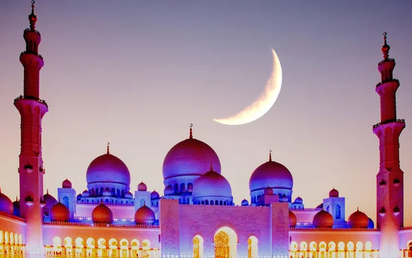 Рамадан Карим Фон Великая Мечеть Шейха Зайеда Полумесяцем Звездой Абу — стоковое фото