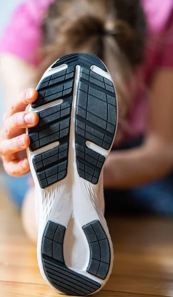 Woman Stretching Focus Sports Shoes — Stock Photo, Image