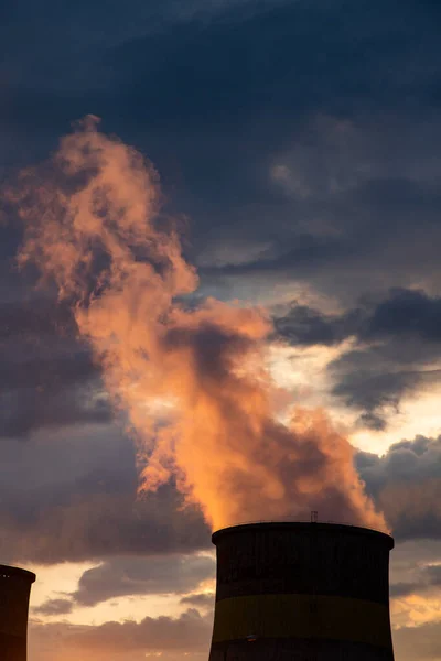 Fumaça Fábrica Saindo Poluição Chaminé Aquecimento Global — Fotografia de Stock
