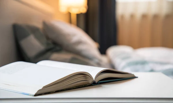 Cozy Bedroom Detail Focus Open Book — Stock Photo, Image