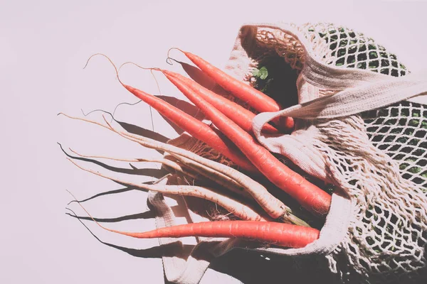 Carottes Fraîches Persil Dans Sac Écologique Zéro Déchet Concept Sans — Photo