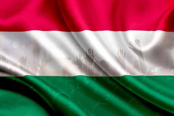 Football Fans Supporting Hungary Crowd Celebrating Stadium Raised Hands Hungary — Stock Photo, Image