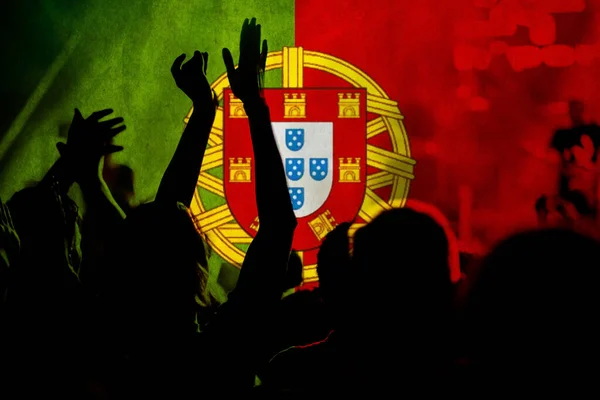 Aficionados Fútbol Que Apoyan Portugal Multitud Celebrando Estadio Con Las — Foto de Stock