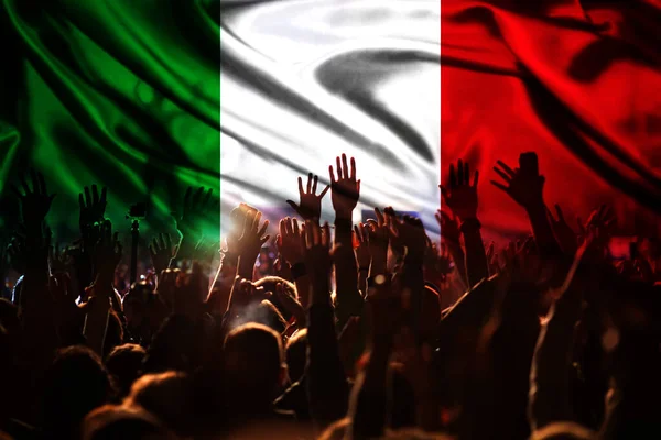 Football Fans Supporting Italy Crowd Celebrating Stadium Raised Hands Italy — Stock Photo, Image