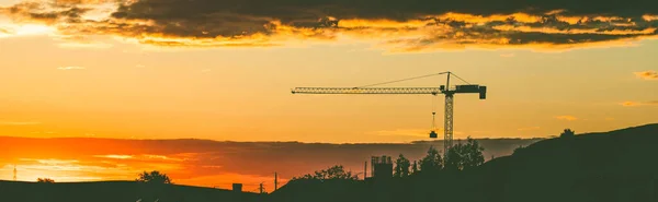 Crane Sunset Construction Work — Stock Photo, Image