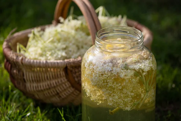 Hausgemachter Holunderblütensirup Mit Zitrone — Stockfoto