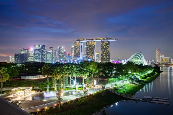 Singapore Singapore Március 2019 Élénk Szingapúr Látképe Éjszaka — Stock Fotó