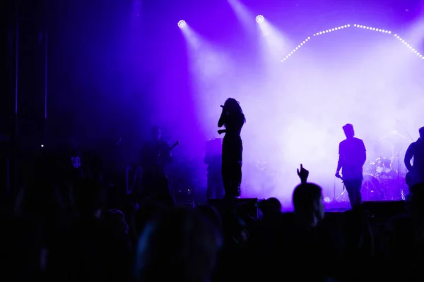 Publik Konsert Och Silhuetter Scenbelysning — Stockfoto