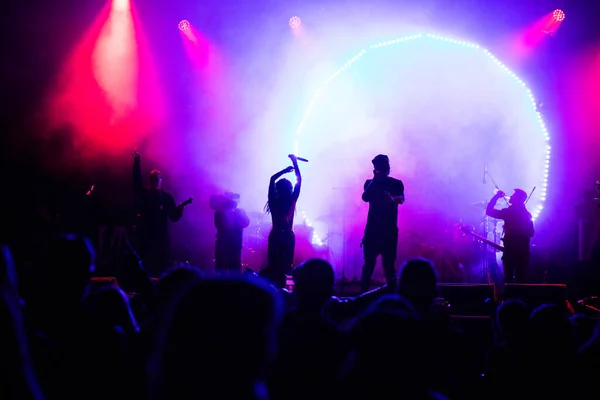 Crowd Concert Silhouettes Stage Lights — Stock Photo, Image