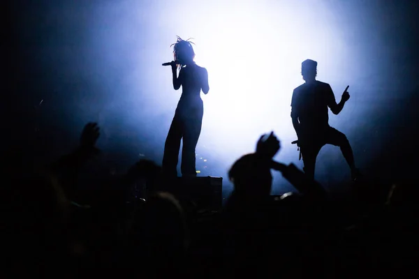 Crowd Concert Silhouettes Stage Lights — Stock Photo, Image