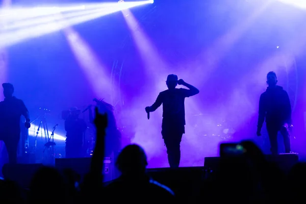 Publik Konsert Och Silhuetter Scenbelysning — Stockfoto