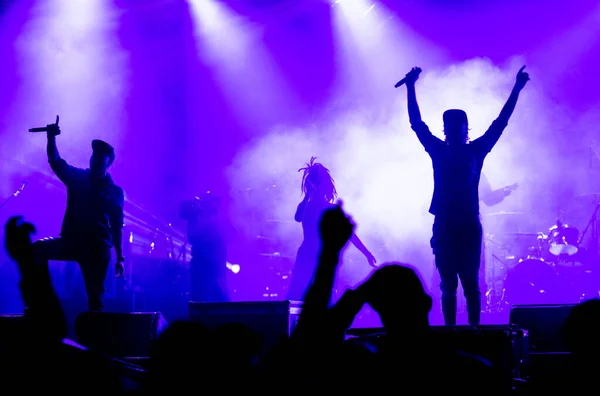 Publik Konsert Och Silhuetter Scenbelysning — Stockfoto