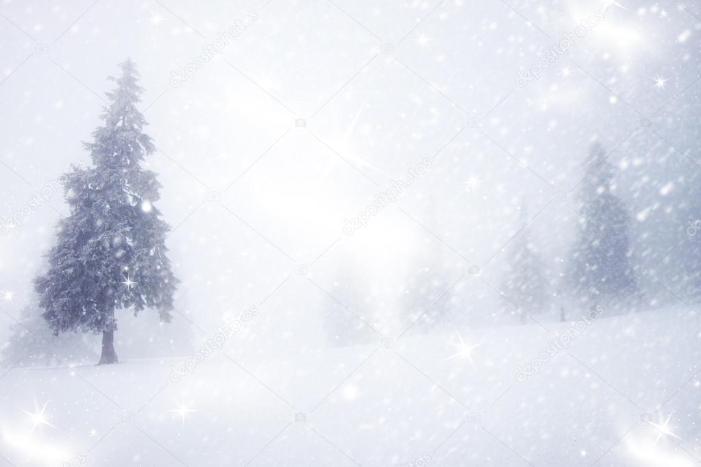 Christmas background with snowy fir trees 