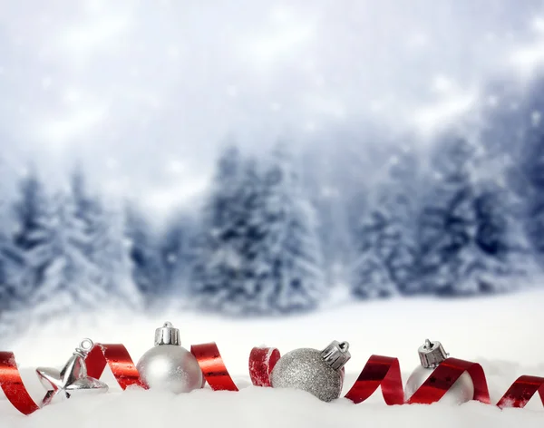 Christmas background with snowy fir trees — Stock Photo, Image