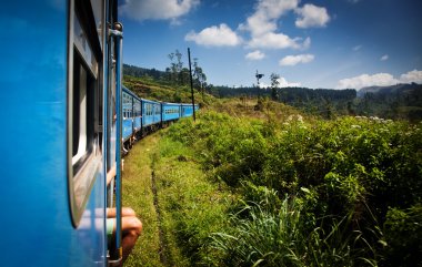 Tren Nuwara Eliya Kandy için çay tarlaları arasında Merhaba