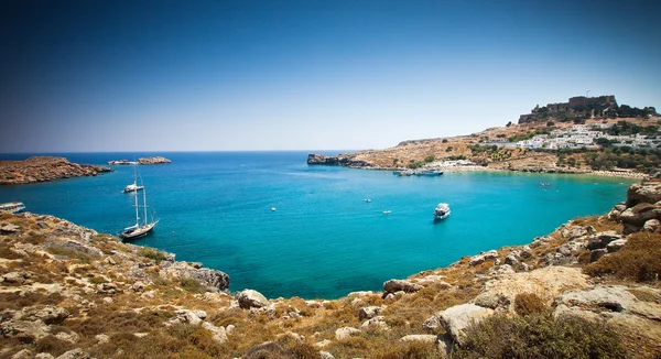 Lindos Bay, Rhodes Island, Grécia — Fotografia de Stock