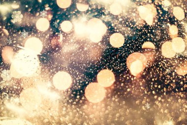 tatil ışıklı Noel arka plan ve uzay - yıldızlar yanıp sönen ve kar taneleri düşüyor ile sihirli bokeh glitter kopyalayın