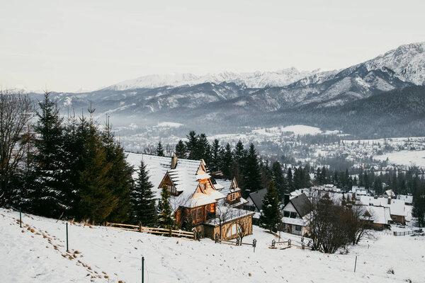 zakopane and the high Tatras in winter night  Poland