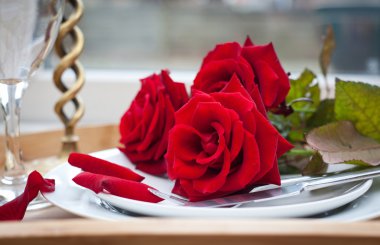 Kırmızı güller ile plaka üzerinde ayarlama - Sevgililer kutluyor tablo