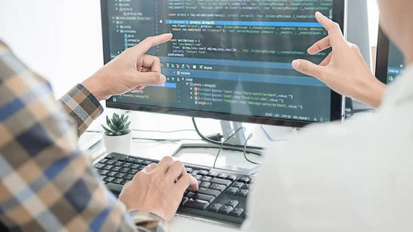 Programmer Working Software Development Coding Technologies Website Design Technology Concept — Stock Photo, Image