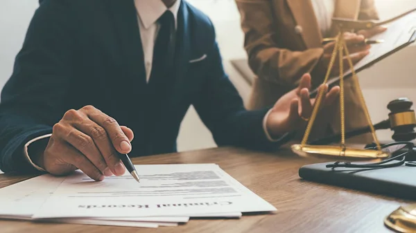 Judge Gavel Justice Lawyers Having Team Meeting Law Firm Background — Stock Photo, Image