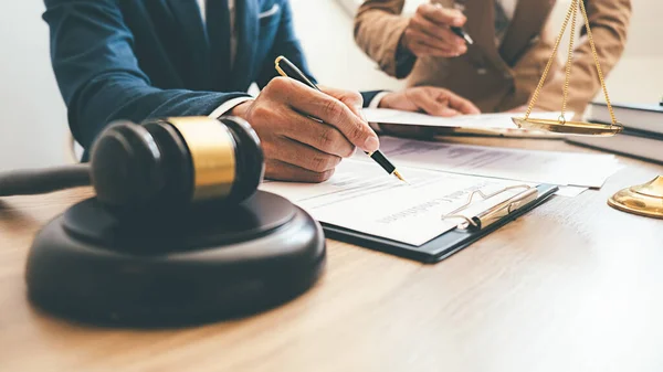 Judge Gavel Justice Lawyers Having Team Meeting Law Firm Background — Stock Photo, Image