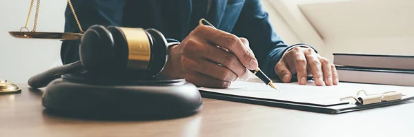 Judge Gavel Justice Lawyers Having Team Meeting Law Firm Background — Stock Photo, Image