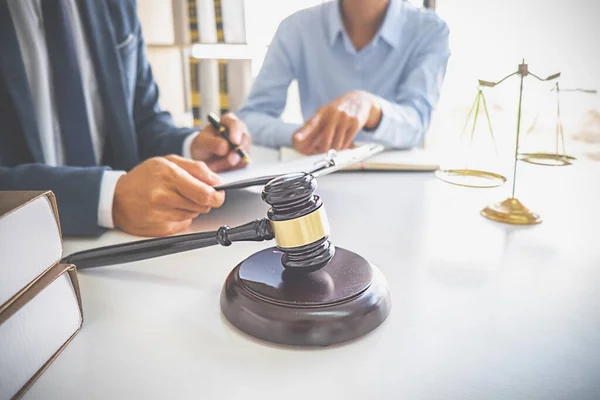 Judge Gavel Justice Lawyers Having Team Meeting Law Firm Background — Stock Photo, Image