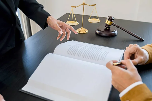 Judge Gavel Justice Lawyers Having Team Meeting Law Firm Background — Stock Photo, Image