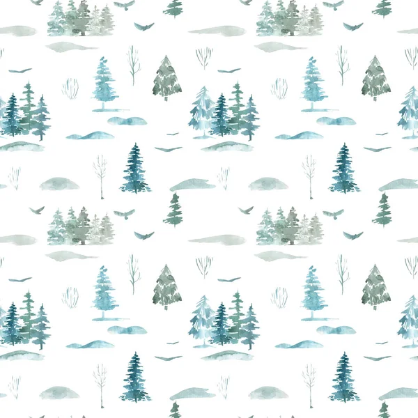 Modèle sans couture de pins forêt d'hiver de Noël sur un fond blanc — Photo