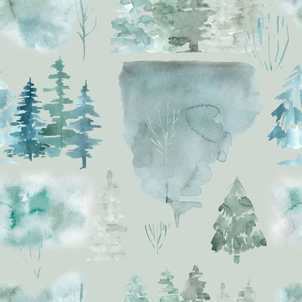 松の木のシームレスなパターン緑の背景にクリスマス冬の森 — ストック写真