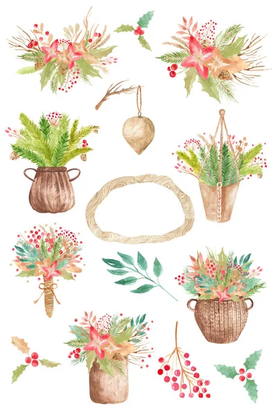 Vinter blomsterarrangemang clipart Botanisk samling av dekorativa element för bröllop inbjudningar, vykort, kort. Vektor — Stock vektor