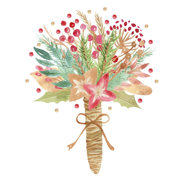 Новорічний весільний букет. Квітковий елемент для прикраси вітальних листівок, запрошень та листівок Ботанічна композиція зимовий дизайн — стокове фото