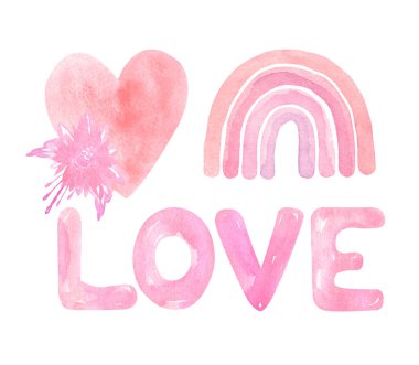 Love Heart Rainbow Sevgililer Günü Bebek odası için suluboya poster, tebrik kartı, basılabilir
