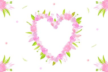 Banner Pembesi çiçekli çelenk, çiçek ve kartpostallar için yapraklı düğün çerçevesi, davetiyeler. Metnin için boşluk kopyala