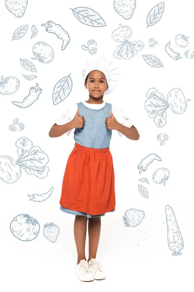 African American Kid Dressed Costume Chef Showing Thumbs Food Illustration — Stock Photo, Image