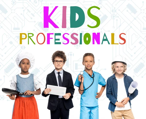 Multikulturelle Kinder Kostümen Verschiedener Berufe Der Nähe Von Kids Professionals — Stockfoto