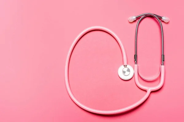 Top View Stethoscope Pink Background Concept Breast Cancer Awareness — Stock Photo, Image