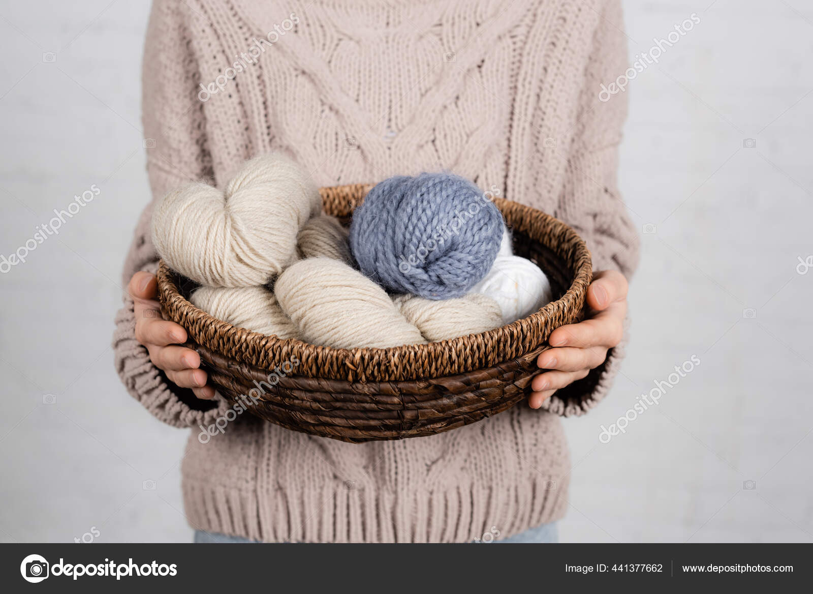 Girl Holding in Hand on of the Crochet Yarn Ball Stock Image