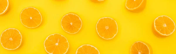 Top View Ripe Lemons Halves Isolated Yellow Banner — Stock Photo, Image